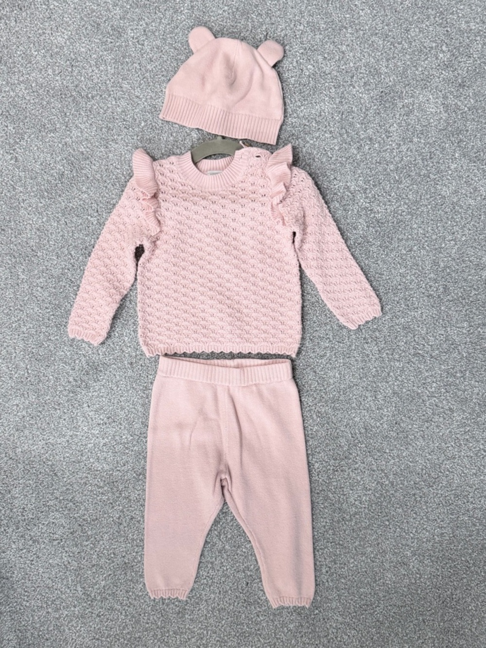 Nordstrom Pink Knit Sweater, Pants & Bear-Ear Hat Set